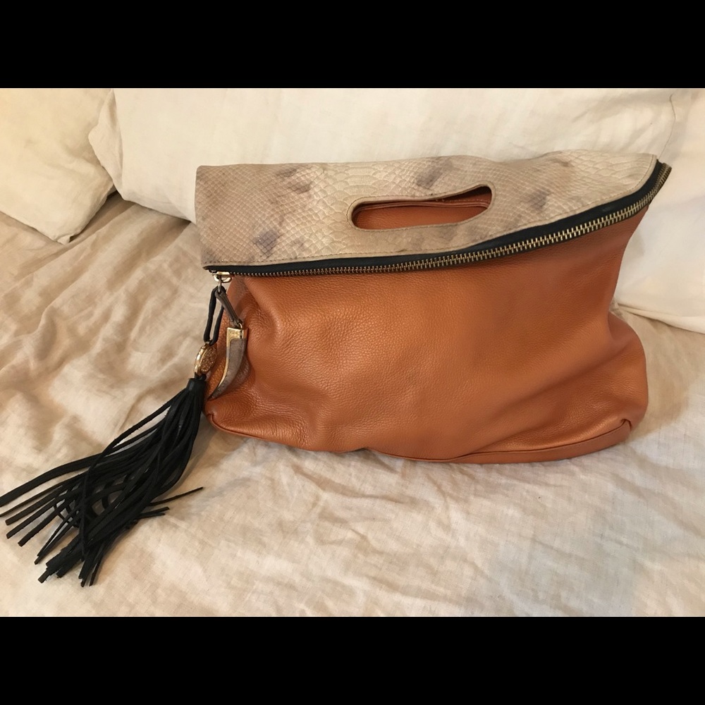 Snakeskin Colorblock Juliann Foldover Clutch